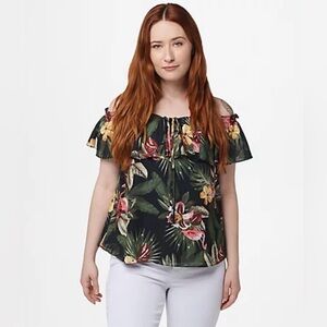 NWT Sam Edelman Green Floral Off the Shoulder Blouse